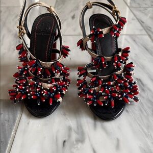 Tory Burch Beaded Red and Blue Women's Sandals from Runway collection